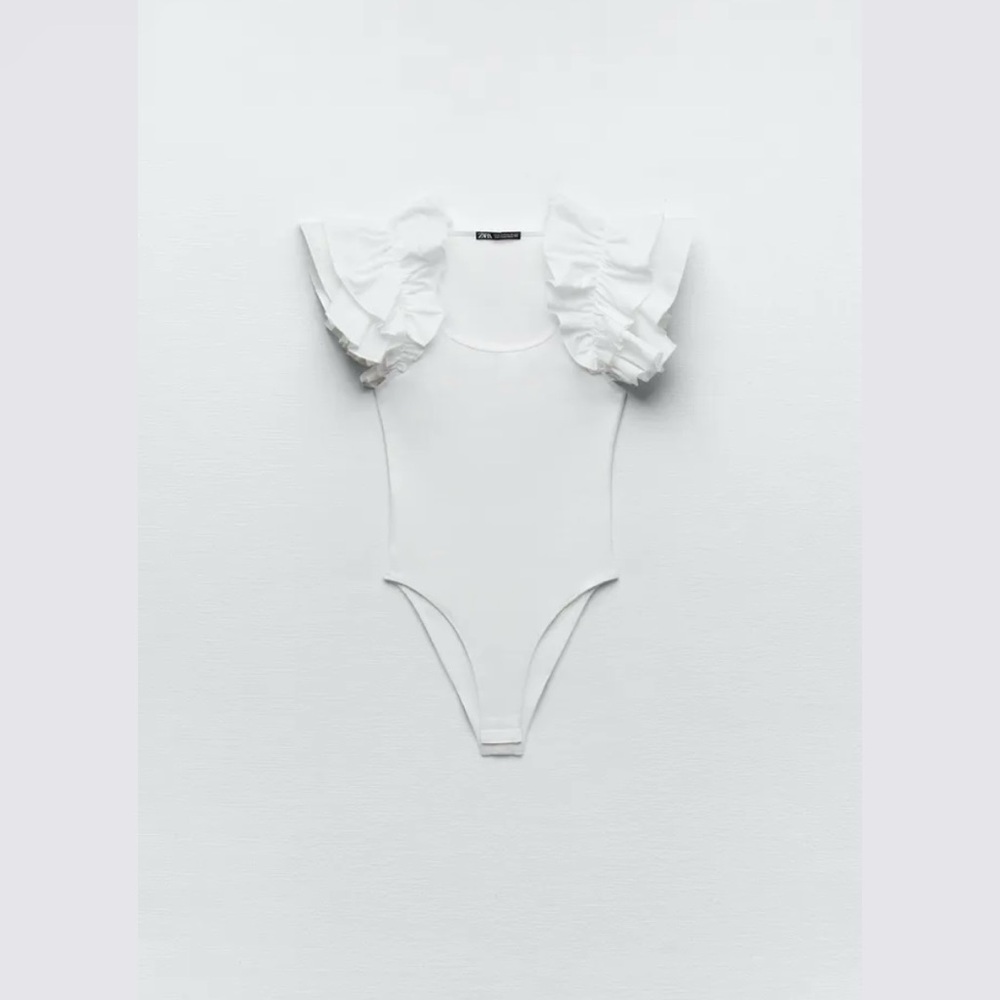 Zara White Ruffled Rib Bodysuit - Picture 14 of 16